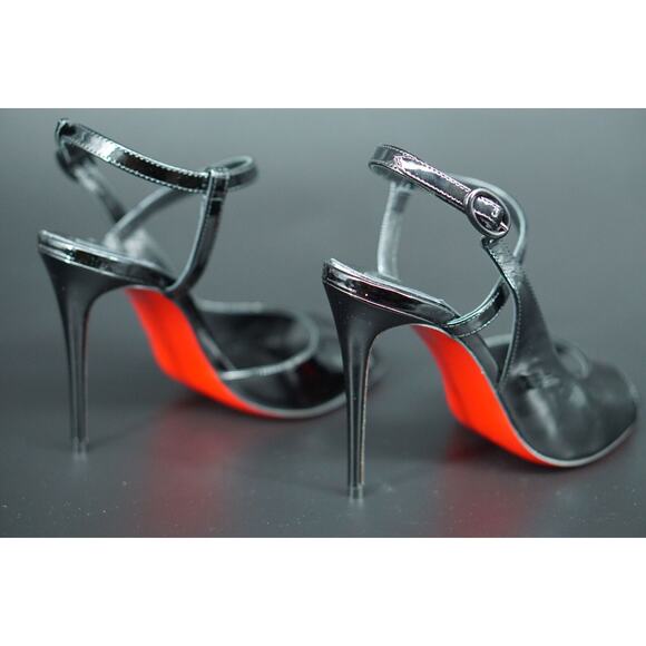 Christian Louboutin So Jenlove 100 Black Patent Sandals Size 35 Ankle Strap $945 - Picture 8 of 12
